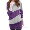 round facing double color split joint pullover blouse